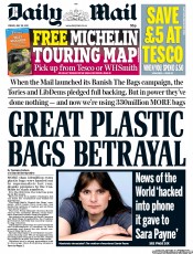 Daily Mail Newspaper Front Page (UK) for 29 July 2011