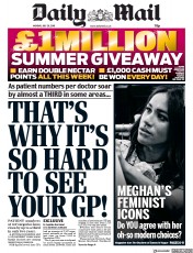 Daily Mail (UK) Newspaper Front Page for 29 July 2019