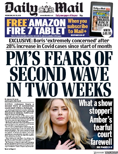 Daily Mail Newspaper Front Page (UK) for 29 July 2020