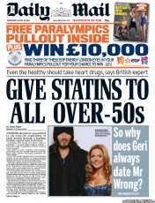 Daily Mail (UK) Newspaper Front Page for 29 August 2012