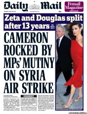 Daily Mail (UK) Newspaper Front Page for 29 August 2013