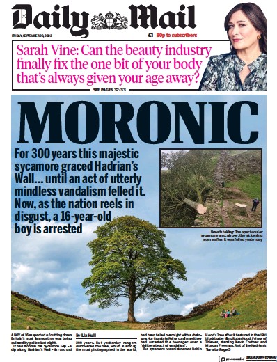 Daily Mail Newspaper Front Page (UK) for 29 September 2023