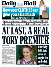 Daily Mail (UK) Newspaper Front Page for 2 October 2014