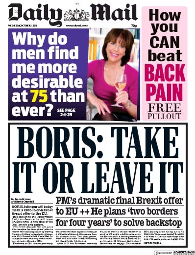 Daily Mail Newspaper Front Page (UK) for 2 October 2019