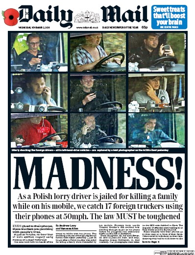 Daily Mail Newspaper Front Page (UK) for 2 November 2016
