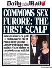 Daily Mail (UK) Newspaper Front Page for 2 November 2017