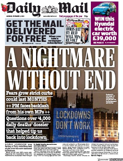 Daily Mail Newspaper Front Page (UK) for 2 November 2020