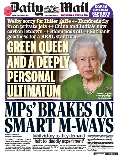 Daily Mail Newspaper Front Page (UK) for 2 November 2021