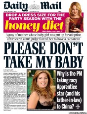 Daily Mail (UK) Newspaper Front Page for 2 December 2013