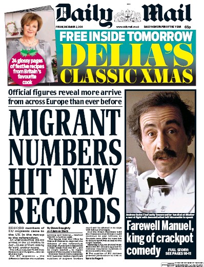 Daily Mail Newspaper Front Page (UK) for 2 December 2016