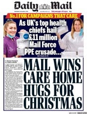 Daily Mail (UK) Newspaper Front Page for 2 December 2020