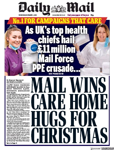 Daily Mail Newspaper Front Page (UK) for 2 December 2020