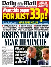 Daily Mail (UK) Newspaper Front Page for 2 January 2023