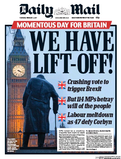 Daily Mail Newspaper Front Page (UK) for 2 February 2017