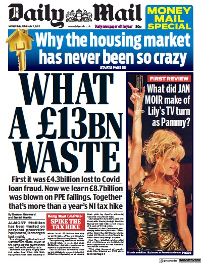 Daily Mail Newspaper Front Page (UK) for 2 February 2022