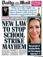 Daily Mail (UK) Newspaper Front Page for 2 February 2023