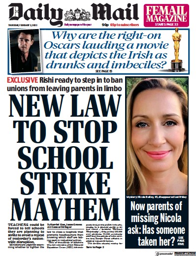 Daily Mail Newspaper Front Page (UK) for 2 February 2023