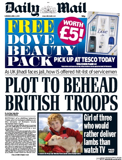 Daily Mail Newspaper Front Page (UK) for 2 April 2016