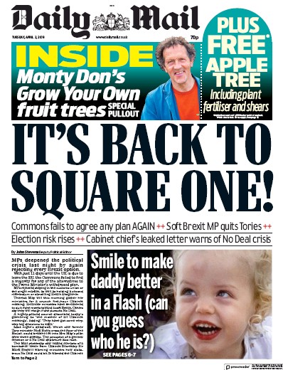 Daily Mail Newspaper Front Page (UK) for 2 April 2019