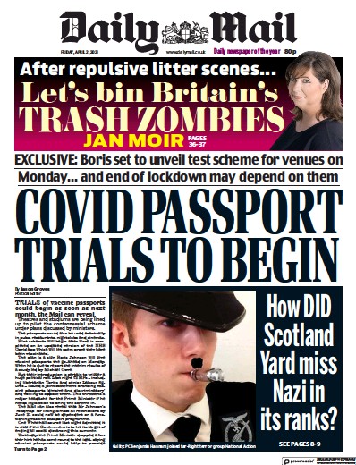 Daily Mail Newspaper Front Page (UK) for 2 April 2021
