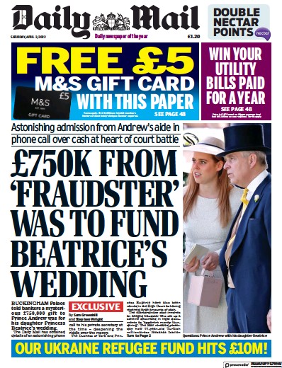 Daily Mail Newspaper Front Page (UK) for 2 April 2022