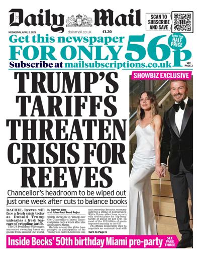 Daily Mail Newspaper Front Page (UK) for 2 April 2025