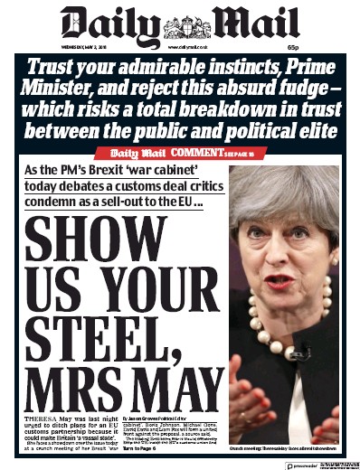 Daily Mail Newspaper Front Page (UK) for 2 May 2018