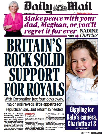 Daily Mail Newspaper Front Page (UK) for 2 May 2023