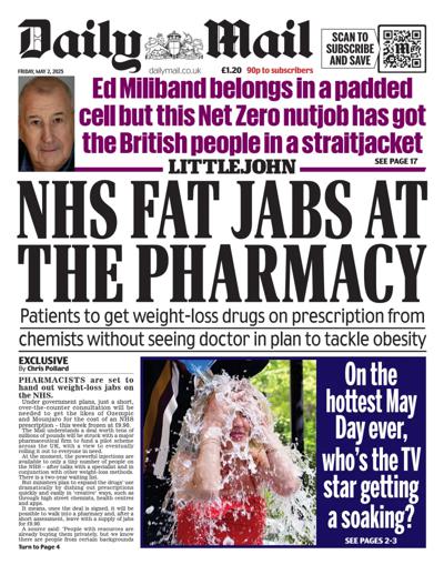 Daily Mail Newspaper Front Page (UK) for 2 May 2025
