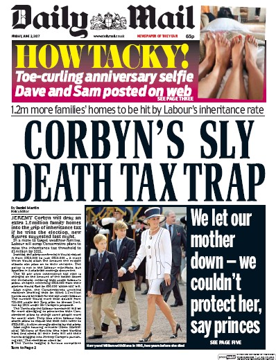 Daily Mail Newspaper Front Page (UK) for 2 June 2017