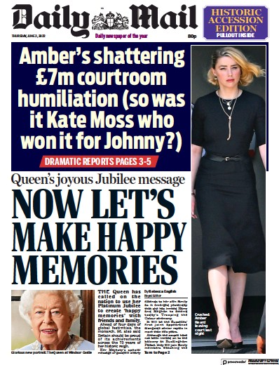 Daily Mail Newspaper Front Page (UK) for 2 June 2022