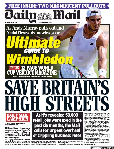 Daily Mail Newspaper Front Page (UK) for 2 July 2018