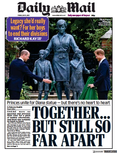 Daily Mail Newspaper Front Page (UK) for 2 July 2021