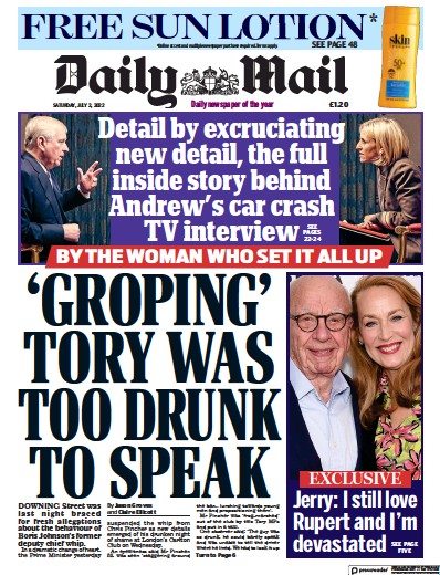 Daily Mail Newspaper Front Page (UK) for 2 July 2022