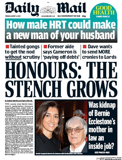 Daily Mail Newspaper Front Page (UK) for 2 August 2016