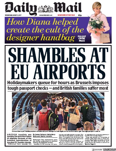 Daily Mail Newspaper Front Page (UK) for 2 August 2017