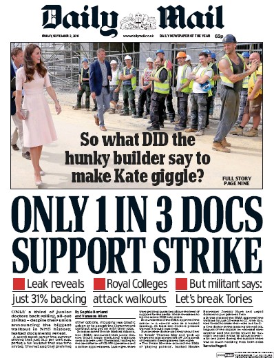 Daily Mail Newspaper Front Page (UK) for 2 September 2016
