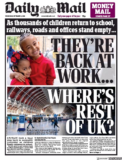 Daily Mail Newspaper Front Page (UK) for 2 September 2020