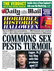 Daily Mail (UK) Newspaper Front Page for 30 October 2017