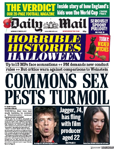 Daily Mail Newspaper Front Page (UK) for 30 October 2017