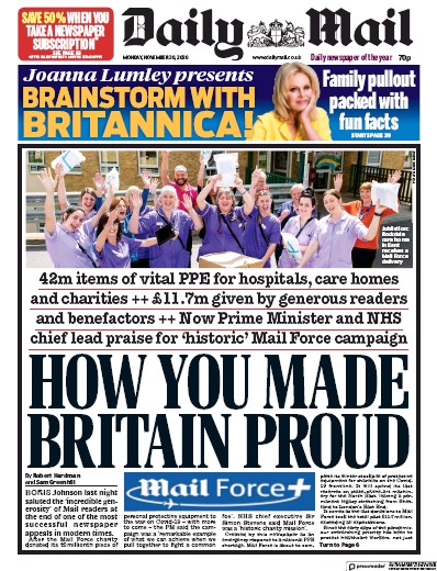 Daily Mail Newspaper Front Page (UK) for 30 November 2020