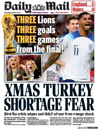 Daily Mail Newspaper Front Page (UK) for 30 November 2022
