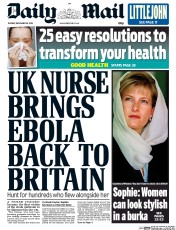Daily Mail Newspaper Front Page (UK) for 30 December 2014