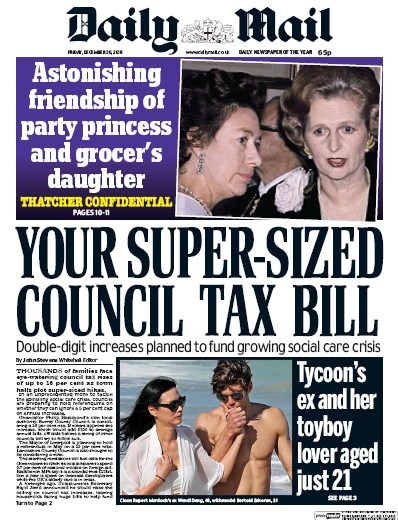 Daily Mail Newspaper Front Page (UK) for 30 December 2016