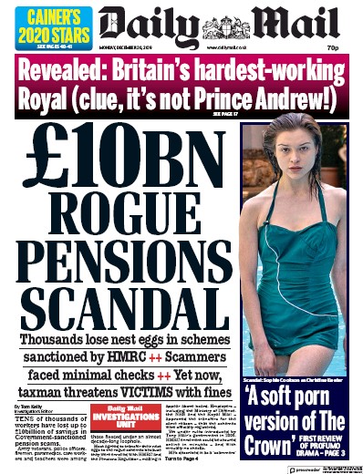 Daily Mail Newspaper Front Page (UK) for 30 December 2019