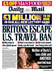 Daily Mail (UK) Newspaper Front Page for 30 January 2017