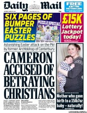 Daily Mail Newspaper Front Page (UK) for 30 March 2013