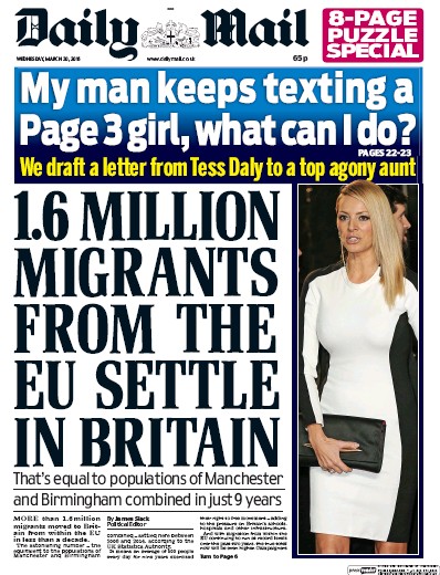Daily Mail UK Front Page For 30 March 2016 Paperboy Online Newspapers