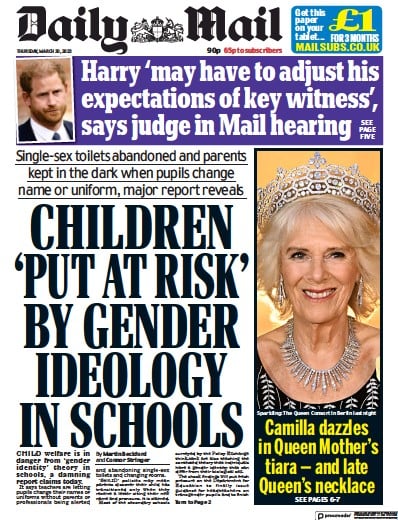 Daily Mail Newspaper Front Page (UK) for 30 March 2023