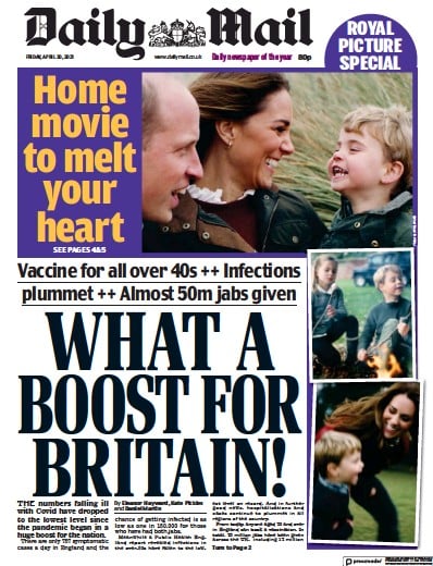 Daily Mail Newspaper Front Page (UK) for 30 April 2021